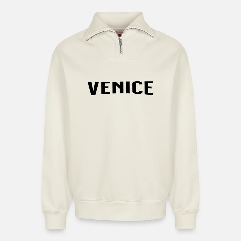 Venise - Sweat unisexe décontracté en coton biologique à demi-zip – de SPREAD - blanc cassé