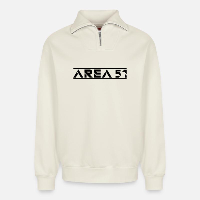 Area 51 - Relaxed Unisex Organic Half Zip Sweatshirt – von SPREAD - Naturweiß