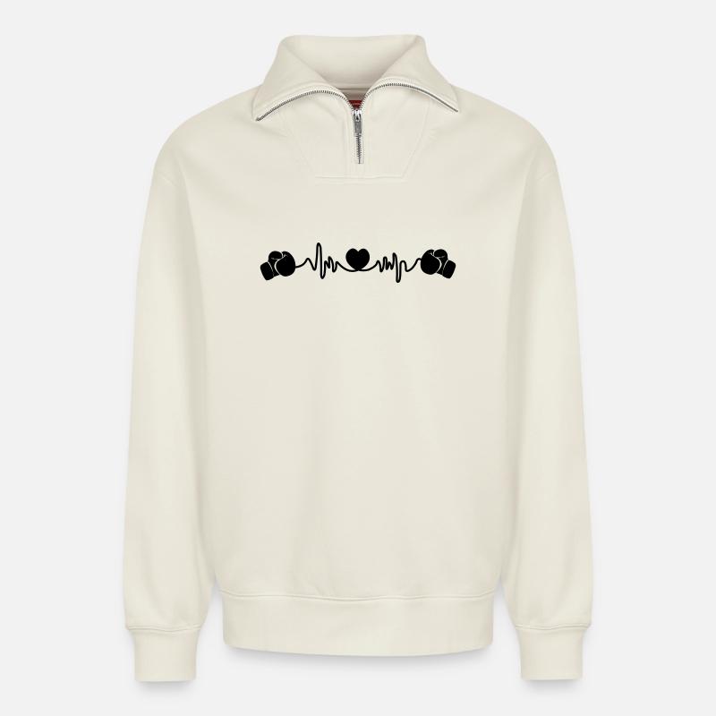 Herzfrequenz-Boxen - Relaxed Unisex Organic Half Zip Sweatshirt – von SPREAD - Naturweiß