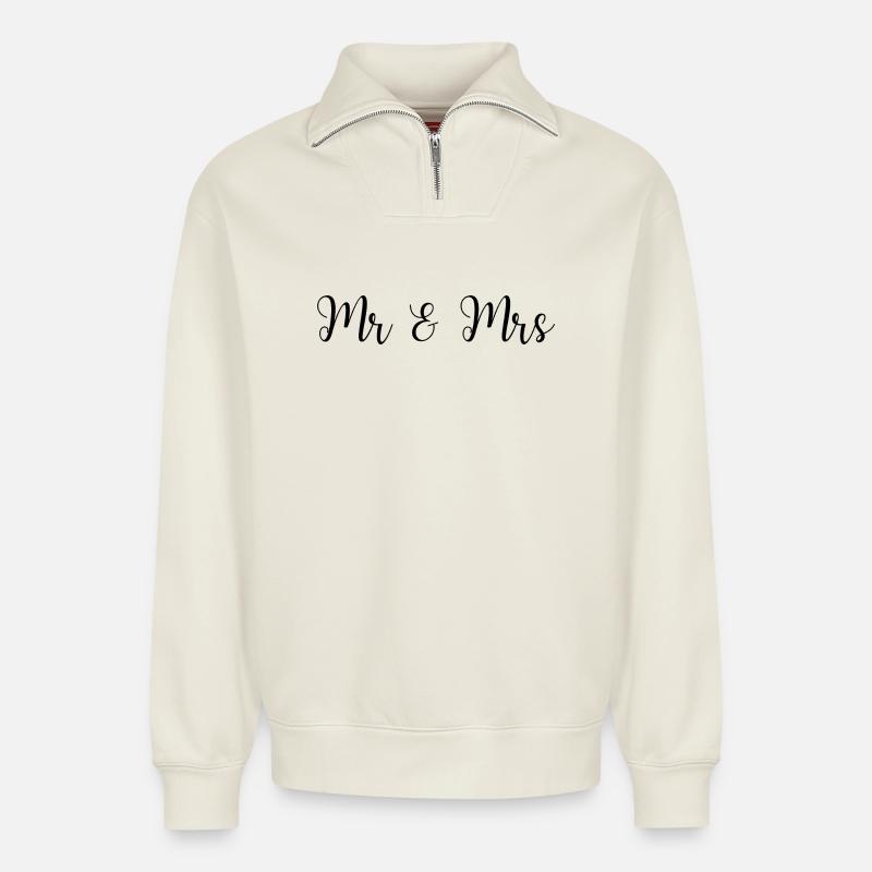 M. & Mme Wedding Design - Sweat unisexe décontracté en coton biologique à demi-zip – de SPREAD - blanc cassé