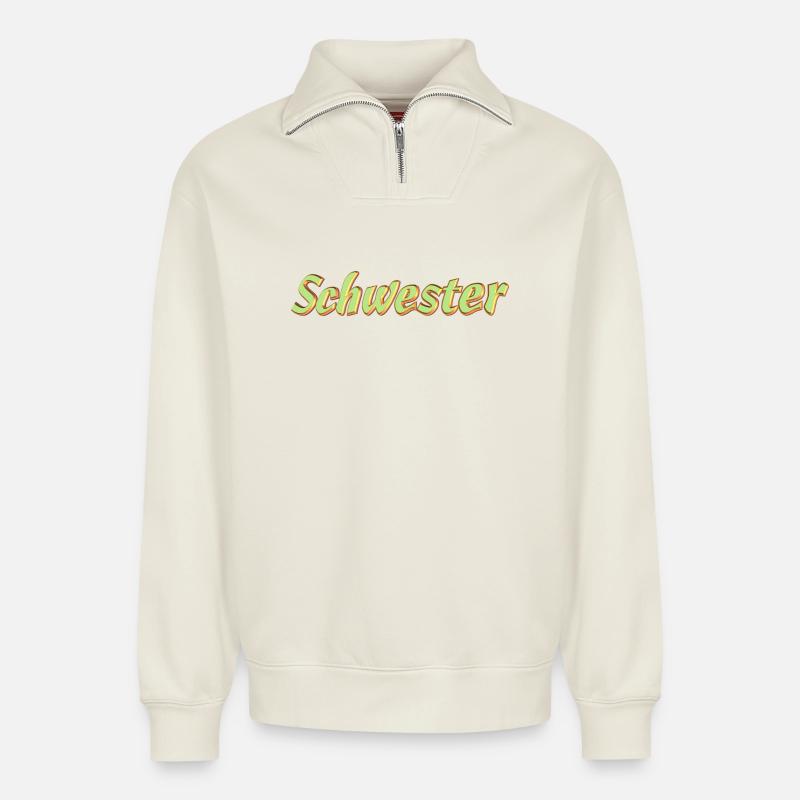 Kosename Schwester 3D Style - Relaxed Unisex Organic Half Zip Sweatshirt – von SPREAD - Naturweiß