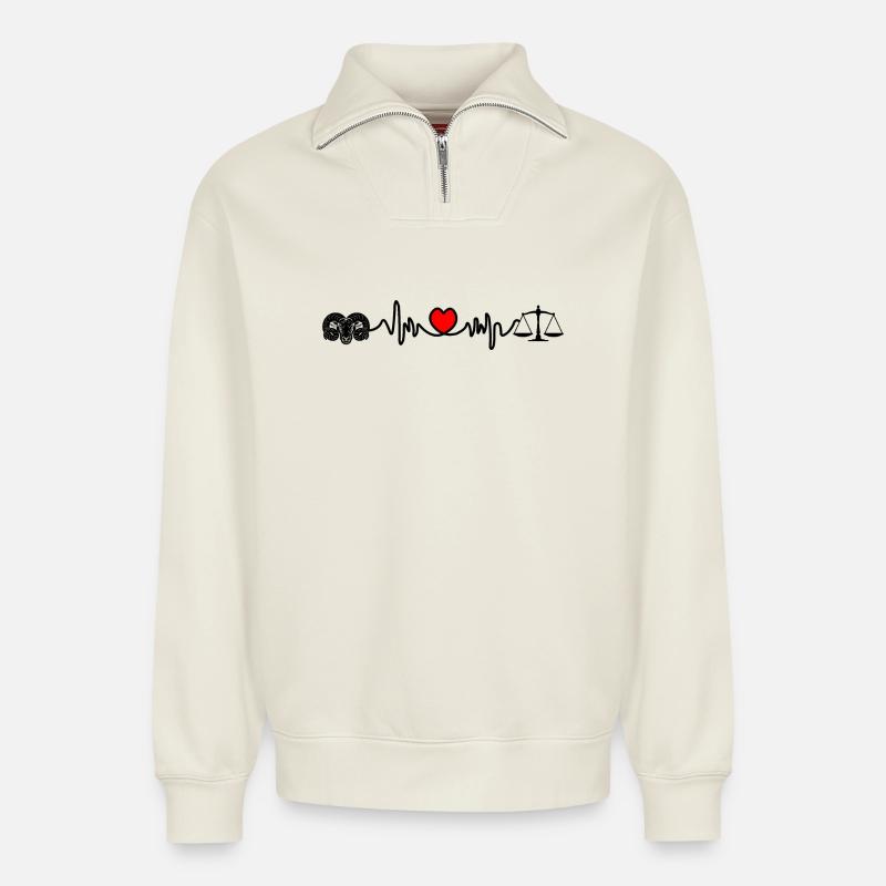 Herzfrequenz-Cardio-Ram-Skala - Relaxed Unisex Organic Half Zip Sweatshirt – von SPREAD - Naturweiß
