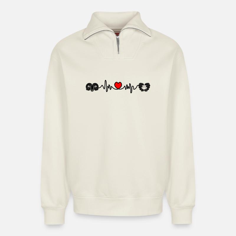 Herzfrequenz Cardio Widder Zwillinge - Relaxed Unisex Organic Half Zip Sweatshirt – von SPREAD - Naturweiß