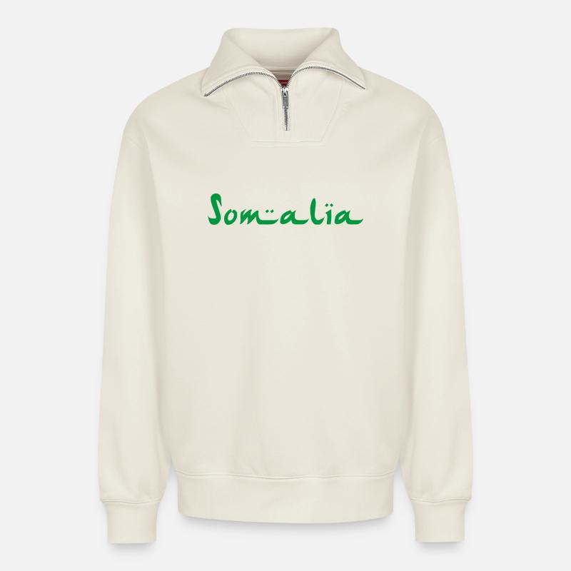 Somalie - Sweat unisexe décontracté en coton biologique à demi-zip – de SPREAD - blanc cassé