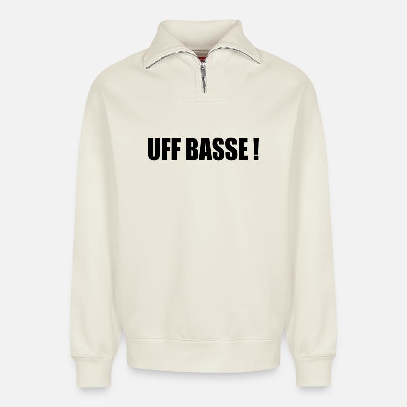 UFFBASSE! - Relaxed Unisex Organic Half Zip Sweatshirt – by SPREAD - off white