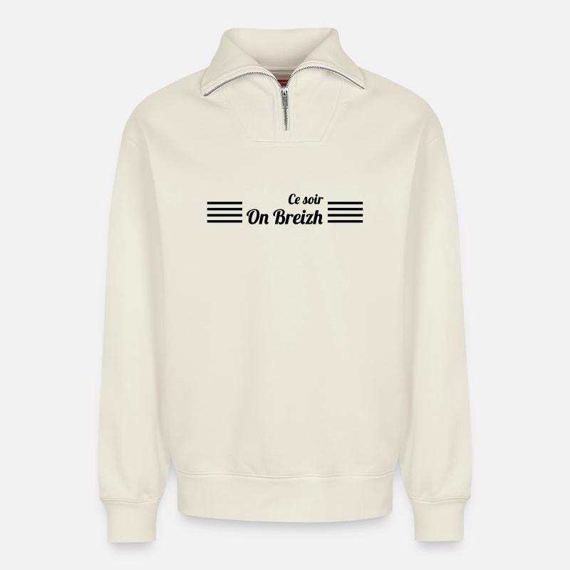 Ce soir On Breizh ! - Sweat unisexe décontracté en coton biologique à demi-zip – de SPREAD - blanc cassé