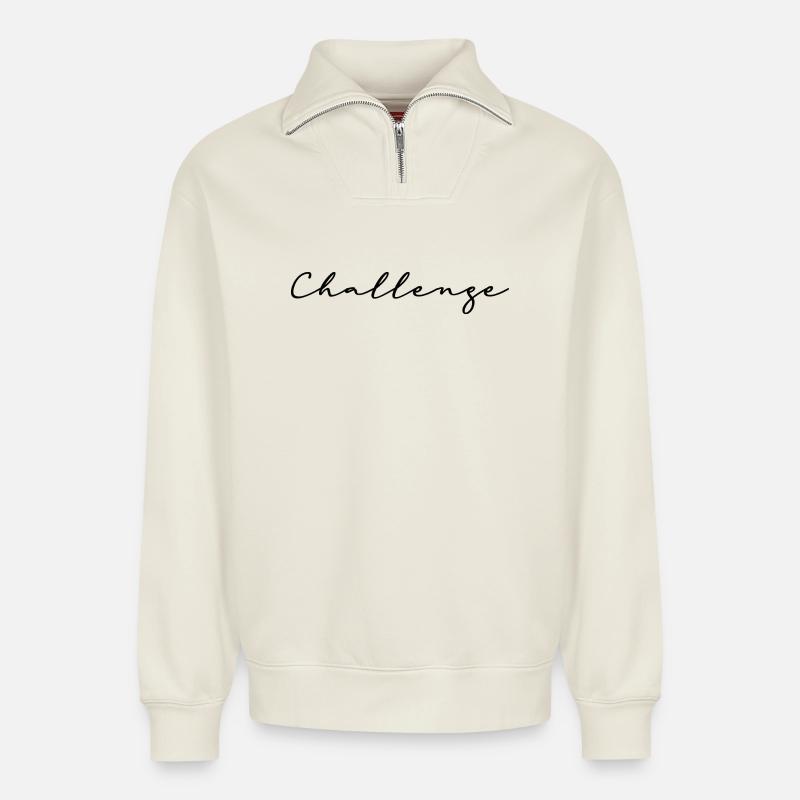 Herausforderung v1 - Relaxed Unisex Organic Half Zip Sweatshirt – von SPREAD - Naturweiß