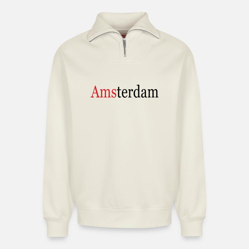 Amsterdam - Relaxed Unisex Organic Half Zip Sweatshirt – von SPREAD - Naturweiß