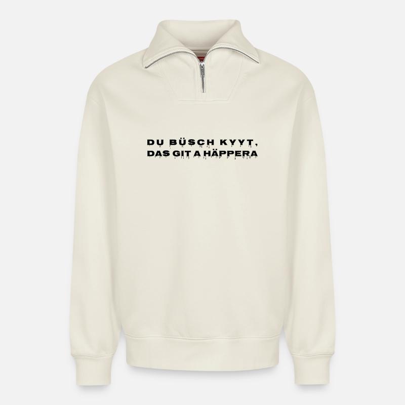 Du Häppara - Relaxed Unisex Organic Half Zip Sweatshirt – von SPREAD - Naturweiß