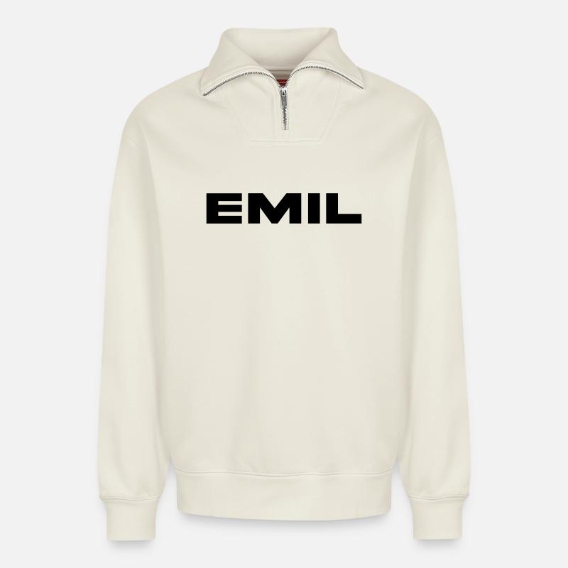 Emil Vorname Name - Relaxed Unisex Organic Half Zip Sweatshirt – von SPREAD - Naturweiß