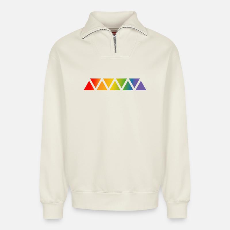 Rainbow triangle - Relaxed Unisex Organic Half Zip Sweatshirt – by SPREAD - off white