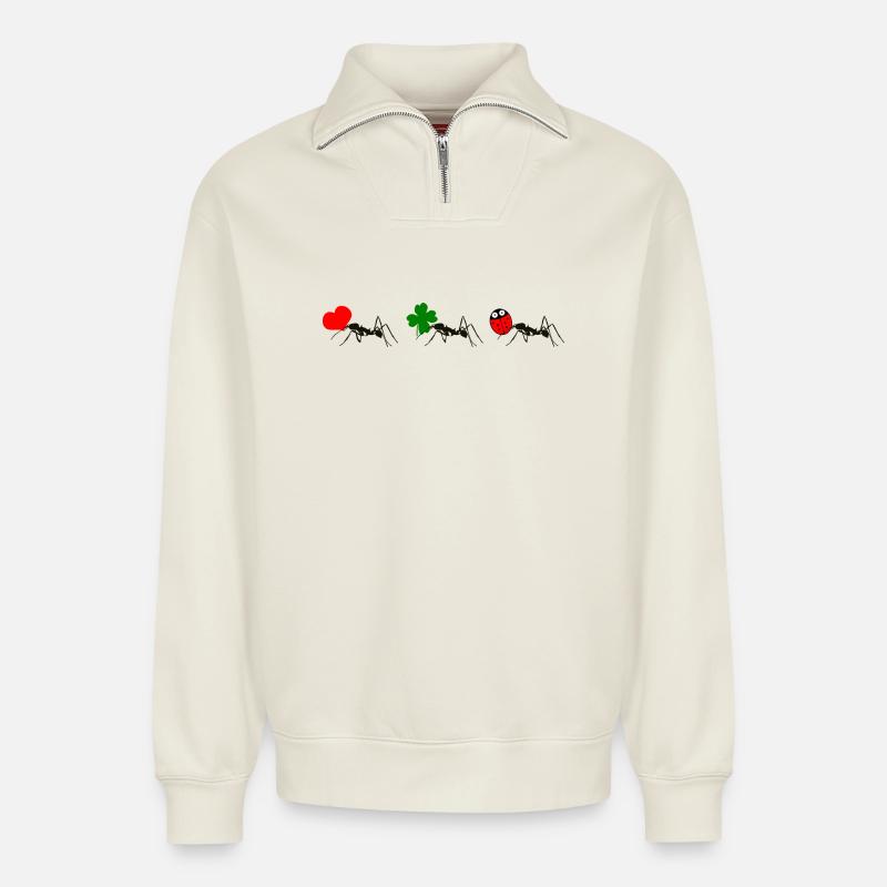 Ameisenglück - Relaxed Unisex Organic Half Zip Sweatshirt – von SPREAD - Naturweiß