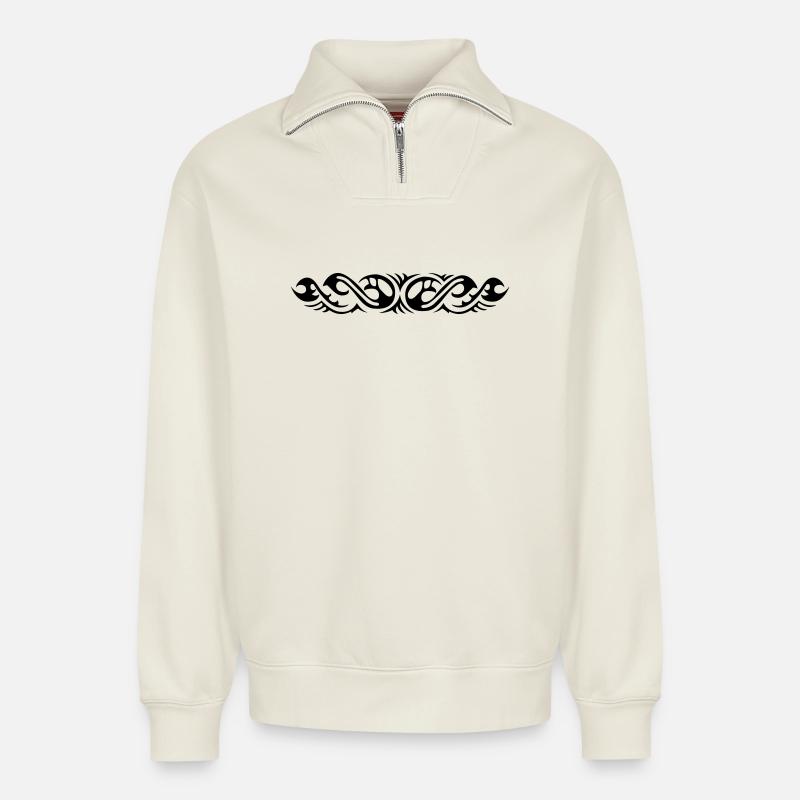 Tribal 7 von Helfspawn - Relaxed Unisex Organic Half Zip Sweatshirt – von SPREAD - Naturweiß