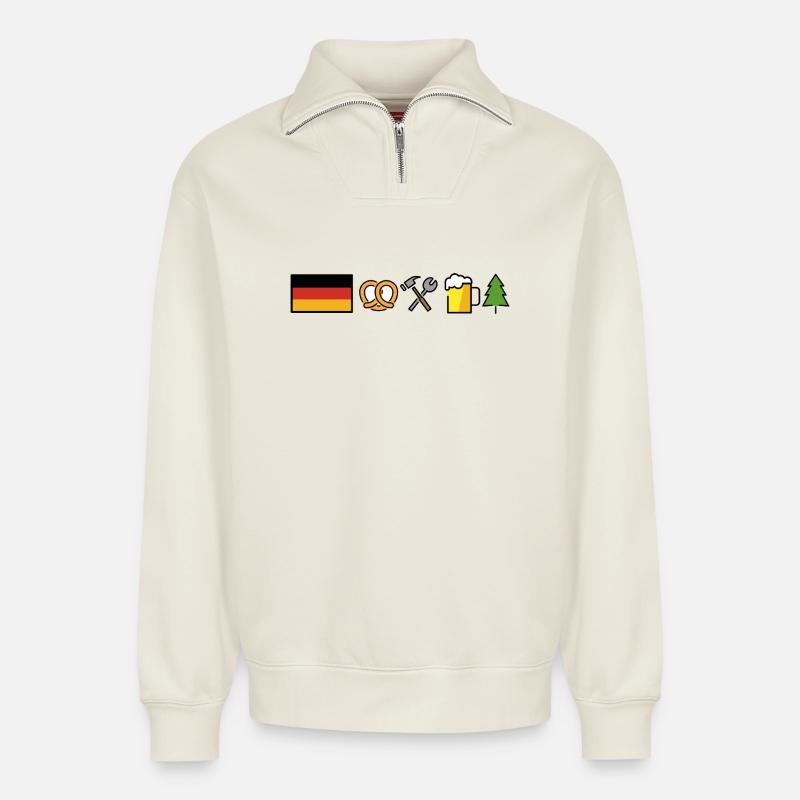 Germany Design  - Relaxed Unisex Organic Half Zip Sweatshirt – von SPREAD - Naturweiß