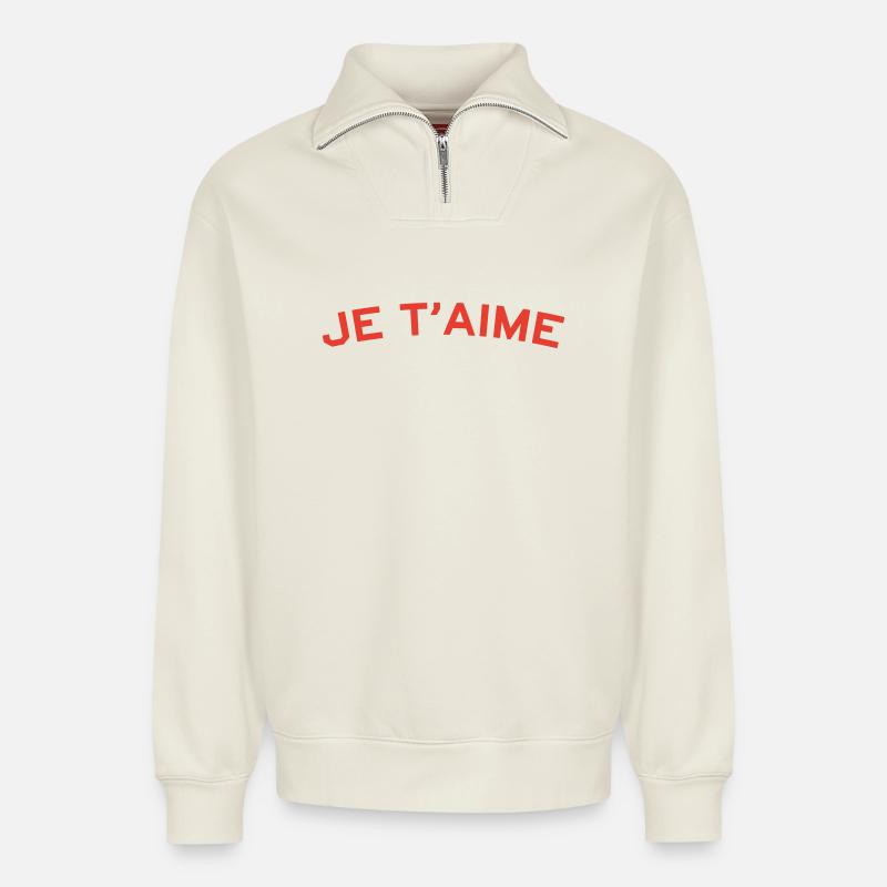 Je t'Aime - Relaxed Unisex Organic Half Zip Sweatshirt – von SPREAD - Naturweiß