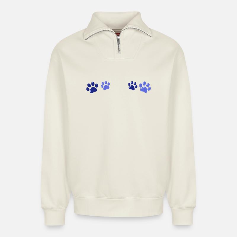 Blaue Tierdrucke - Relaxed Unisex Organic Half Zip Sweatshirt – von SPREAD - Naturweiß