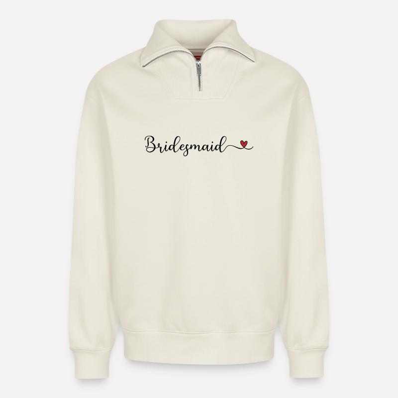 Brautjungfer - Relaxed Unisex Organic Half Zip Sweatshirt – von SPREAD - Naturweiß
