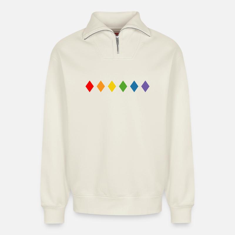 Losange arc-en-ciel - Sweat unisexe décontracté en coton biologique à demi-zip – de SPREAD - blanc cassé