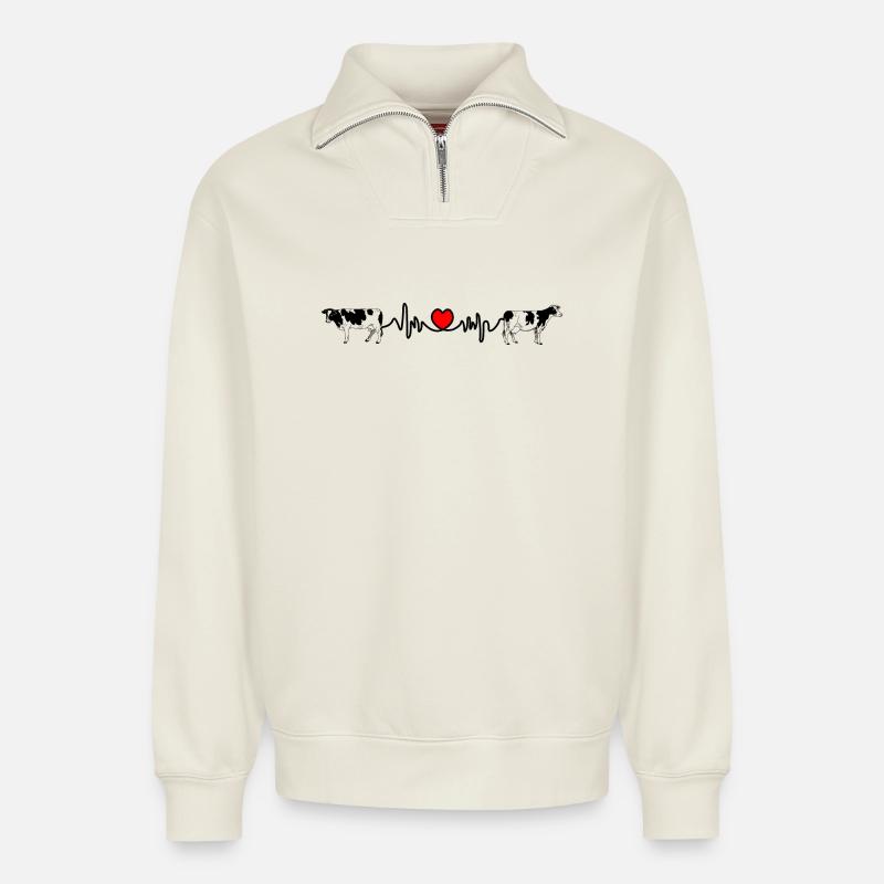 Cardio-Herzfrequenz-Kühe - Relaxed Unisex Organic Half Zip Sweatshirt – von SPREAD - Naturweiß