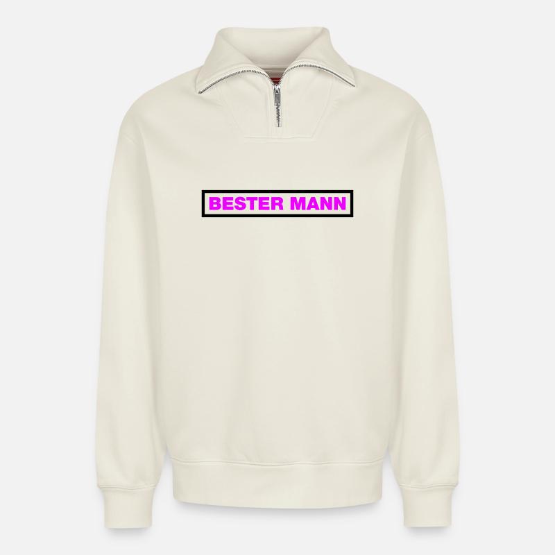 Bester Mann - Relaxed Unisex Organic Half Zip Sweatshirt – von SPREAD - Naturweiß