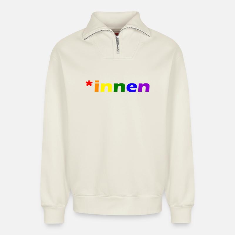 *innen Gendern - Relaxed Unisex Organic Half Zip Sweatshirt – von SPREAD - Naturweiß