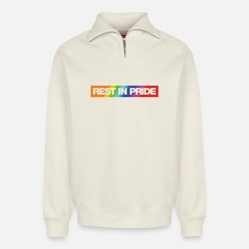 REST IN PRIDE (R.I.P.) Rainbow - Relaxed Unisex Organic Half Zip Sweatshirt – von SPREAD - Naturweiß