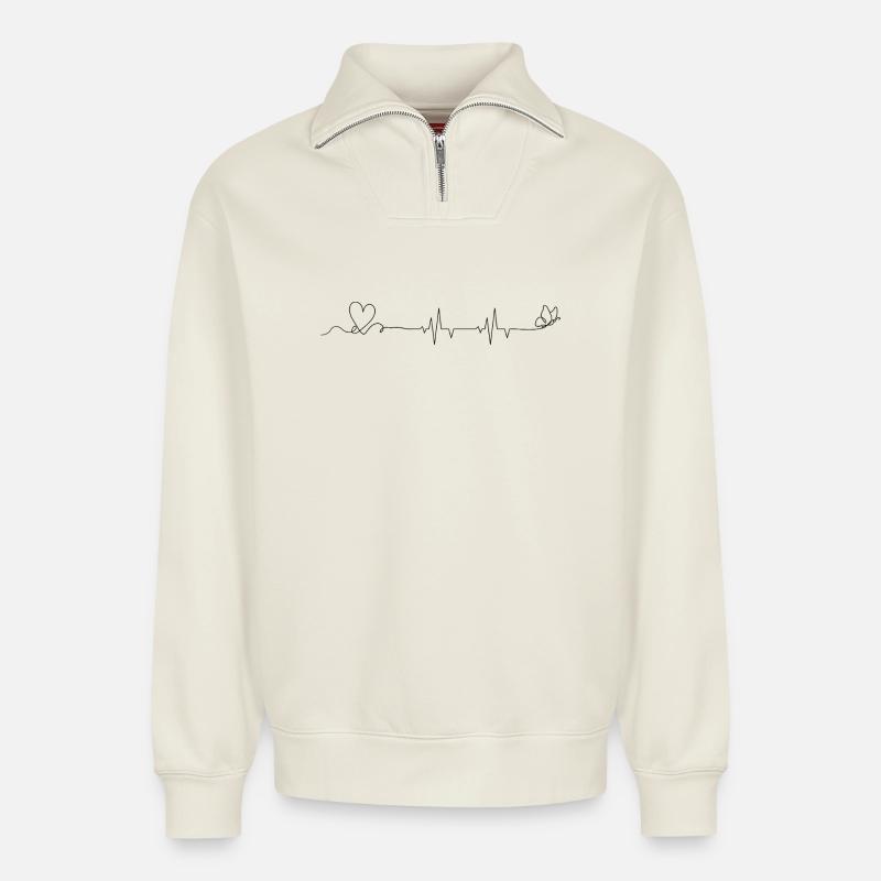 Détails de conception requis - Sweat unisexe décontracté en coton biologique à demi-zip – de SPREAD - blanc cassé