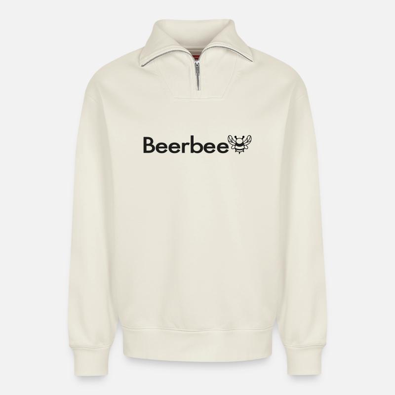 Beerbee Bierbiene Malle Spruch TShirt - Relaxed Unisex Organic Half Zip Sweatshirt – von SPREAD - Naturweiß
