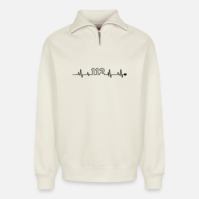 Feuerwehr 112 - Relaxed Unisex Organic Half Zip Sweatshirt – von SPREAD - Naturweiß