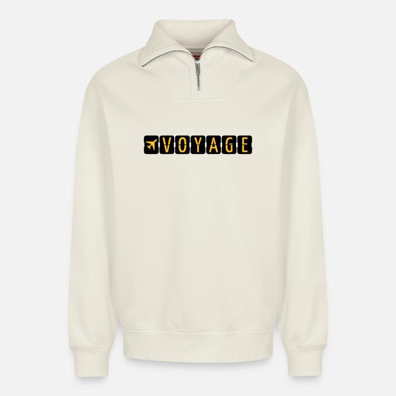 Voyage - Sweat unisexe décontracté en coton biologique à demi-zip – de SPREAD - blanc cassé