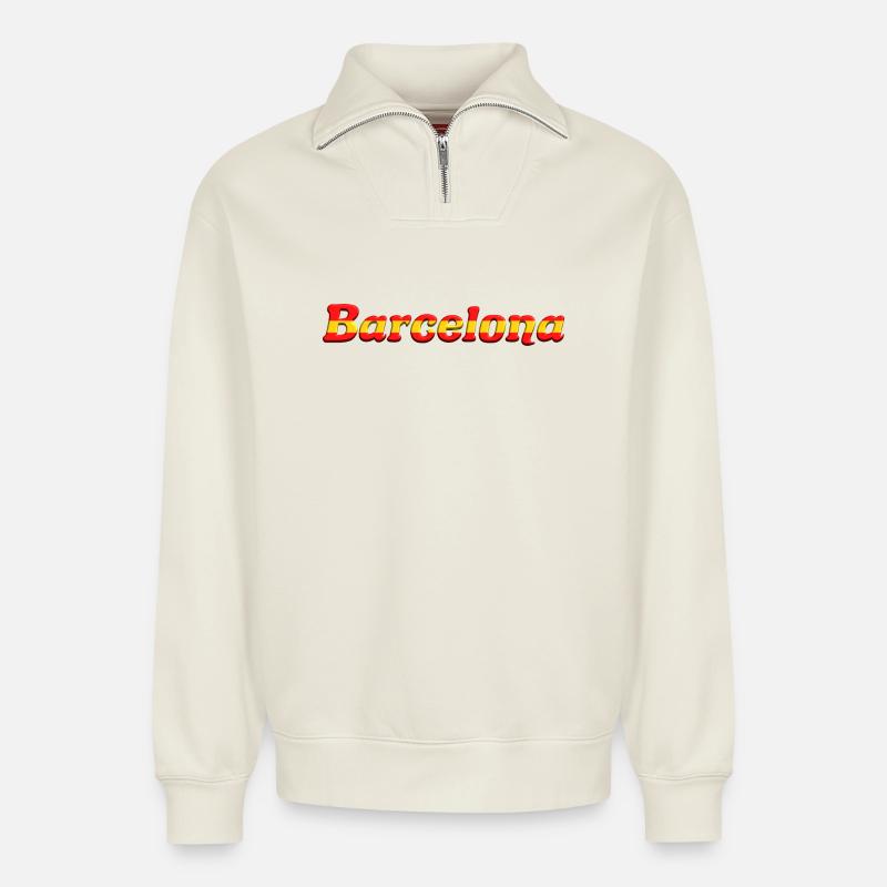 Barcelona - Relaxed Unisex Organic Half Zip Sweatshirt – von SPREAD - Naturweiß