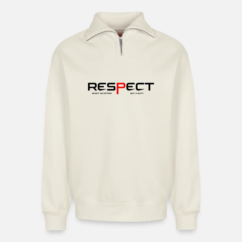 Respect - Sweat unisexe décontracté en coton biologique à demi-zip – de SPREAD - blanc cassé