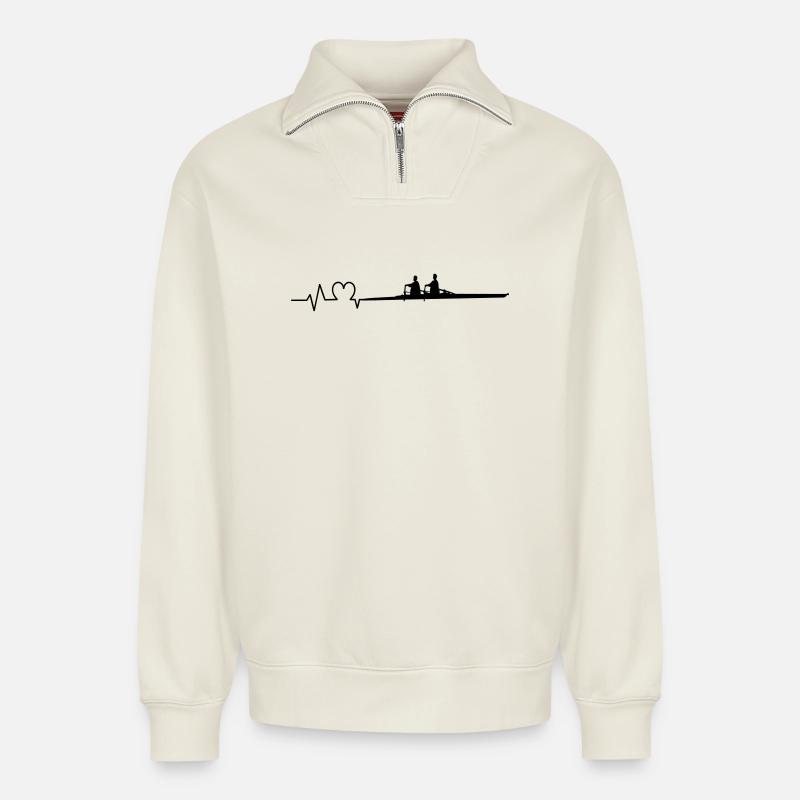 Aviron Heartbeat Double Sculls - Sweat unisexe décontracté en coton biologique à demi-zip – de SPREAD - blanc cassé