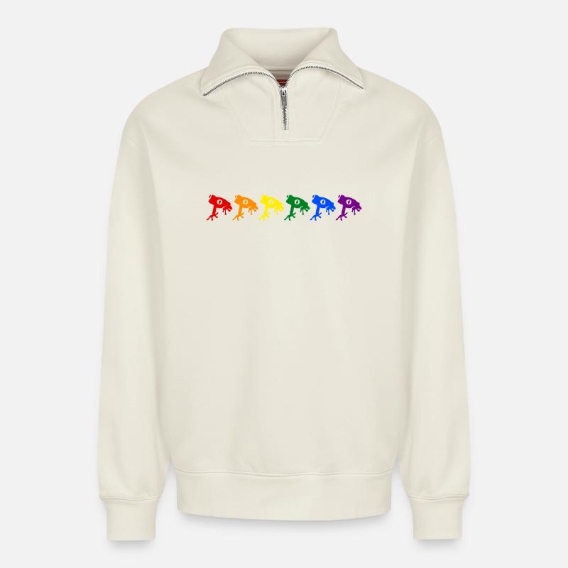 Regenbogen Frösche - Relaxed Unisex Organic Half Zip Sweatshirt – von SPREAD - Naturweiß