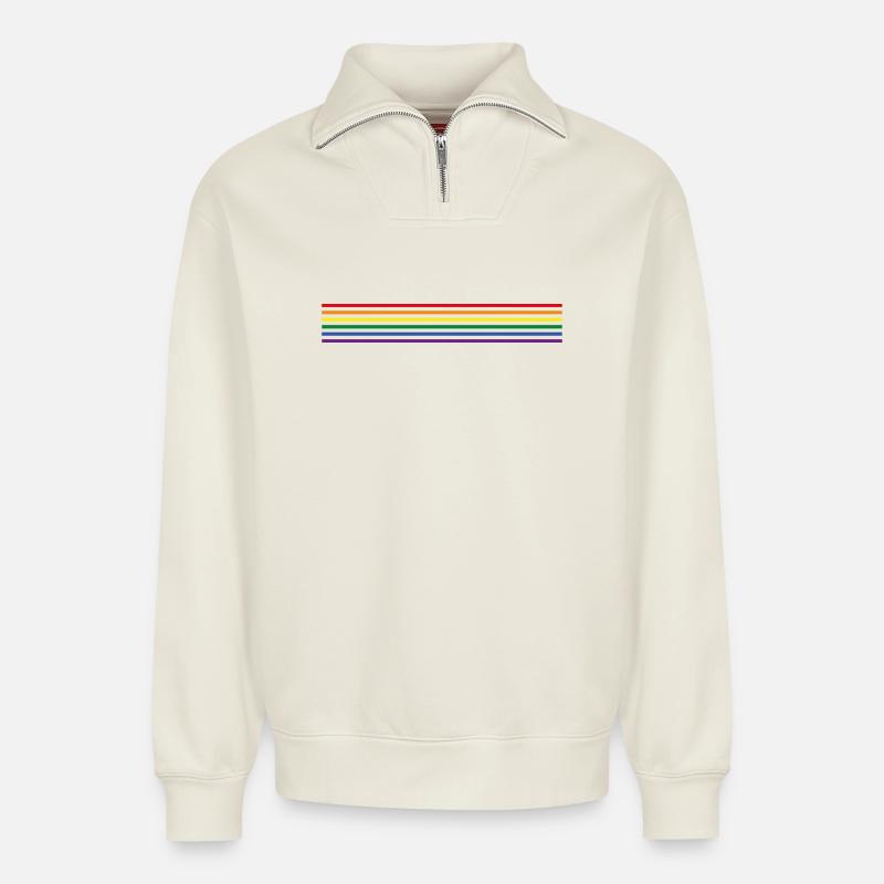 Rainbow-Flag (minimalistic) - Relaxed Unisex Organic Half Zip Sweatshirt – by SPREAD - off white
