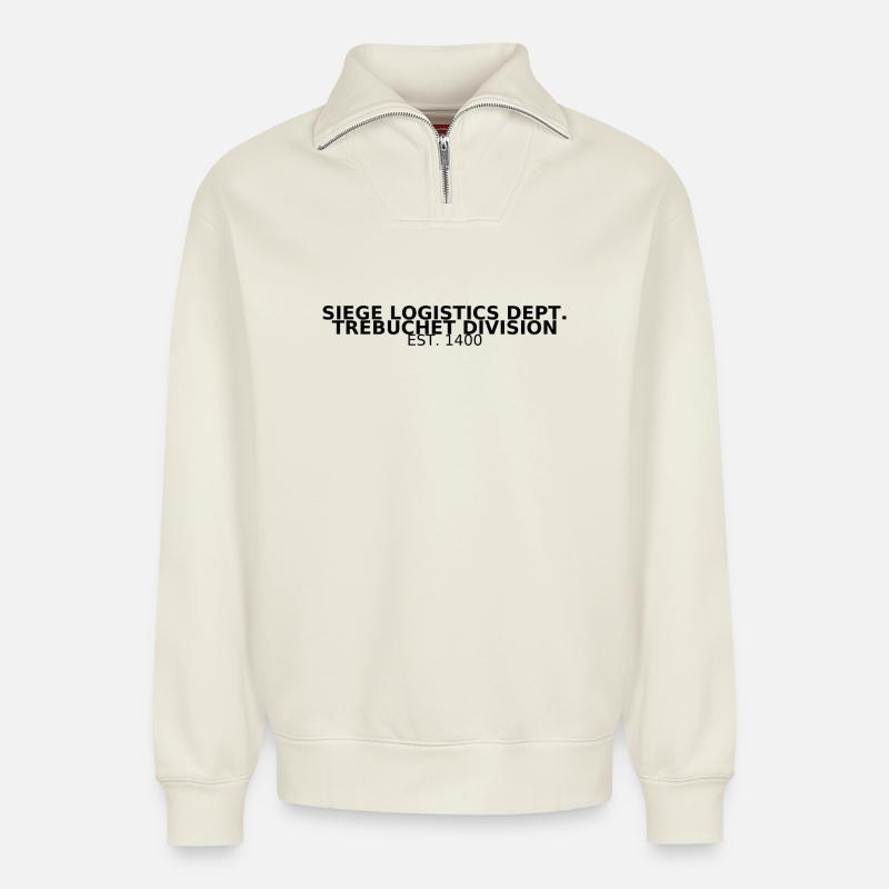 Siege Logistics Dept. – Trebuchet Division - Relaxed Unisex Organic Half Zip Sweatshirt – by SPREAD - off white