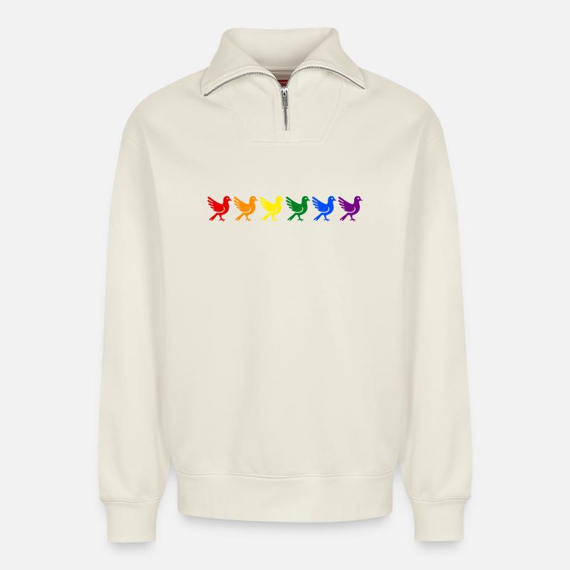 Rainbow Doves - Relaxed Unisex Organic Half Zip Sweatshirt – by SPREAD - off white