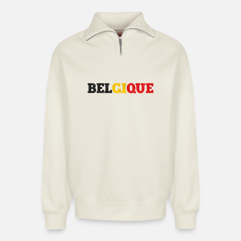 Belgien - Relaxed Unisex Organic Half Zip Sweatshirt – von SPREAD - Naturweiß