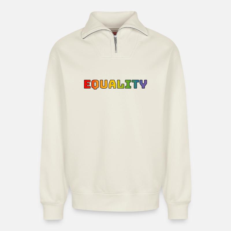 Rainbow equality 1 - Relaxed Unisex Organic Half Zip Sweatshirt – by SPREAD - off white