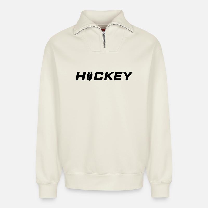 Hockey - Relaxed Unisex Organic Half Zip Sweatshirt – von SPREAD - Naturweiß