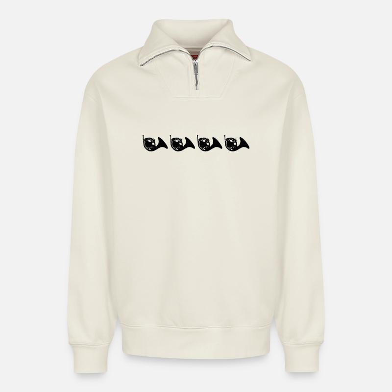 Bugle - Relaxed Unisex Organic Half Zip Sweatshirt – by SPREAD - off white