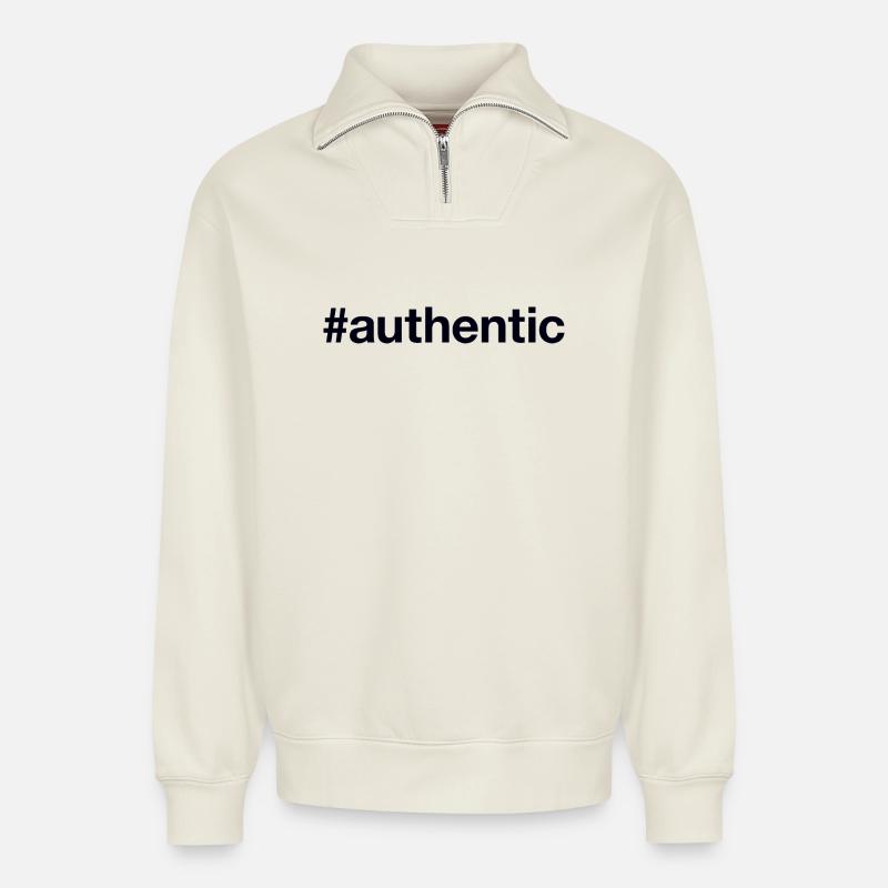 AUTHENTIC authentisch echt - Relaxed Unisex Organic Half Zip Sweatshirt – von SPREAD - Naturweiß