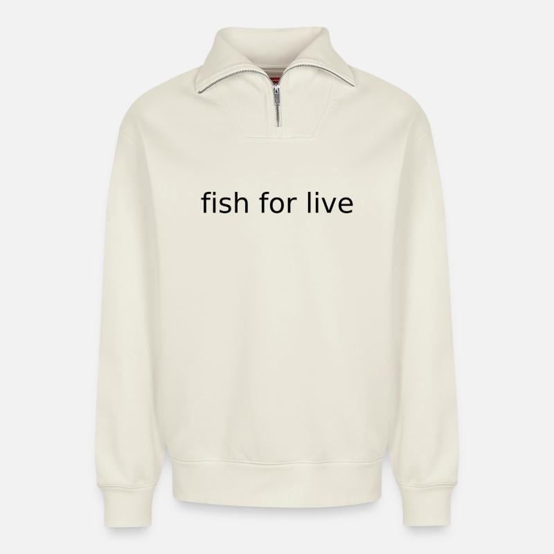 Fisch fürs Leben - Relaxed Unisex Organic Half Zip Sweatshirt – von SPREAD - Naturweiß