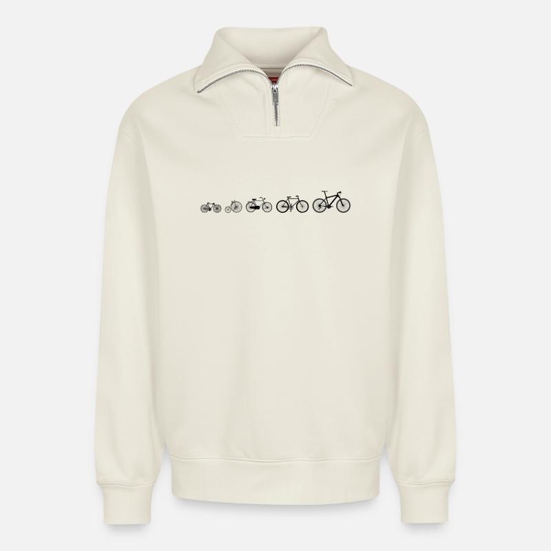 Evolutionsentwicklung des Radfahrens - Relaxed Unisex Organic Half Zip Sweatshirt – von SPREAD - Naturweiß