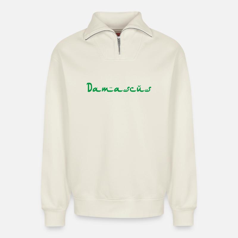 Damas Damaskus - Sweat unisexe décontracté en coton biologique à demi-zip – de SPREAD - blanc cassé