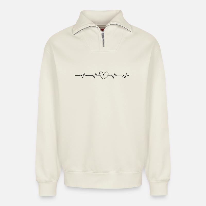 Herz mit Herzschlag - Relaxed Unisex Organic Half Zip Sweatshirt – von SPREAD - Naturweiß