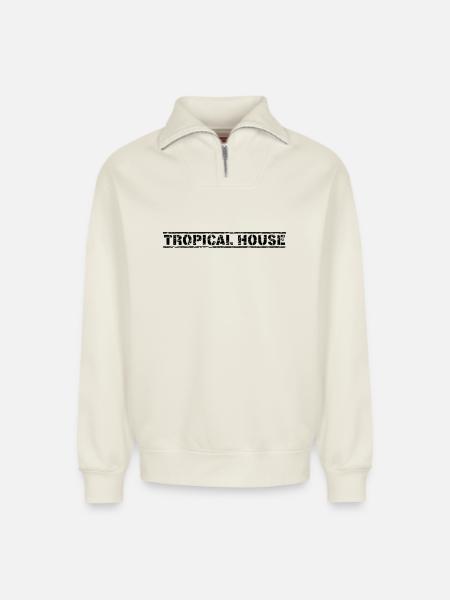 Maison tropicale - Sweat unisexe décontracté en coton biologique à demi-zip – de SPREAD - blanc cassé