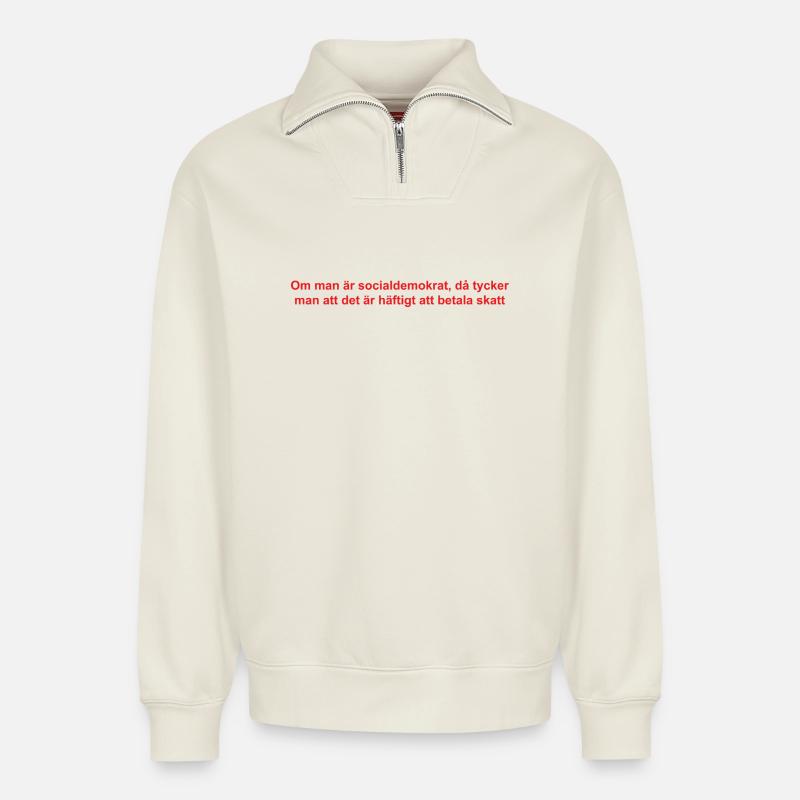 Analytisch-satirische Textgestaltung - Relaxed Unisex Organic Half Zip Sweatshirt – von SPREAD - Naturweiß