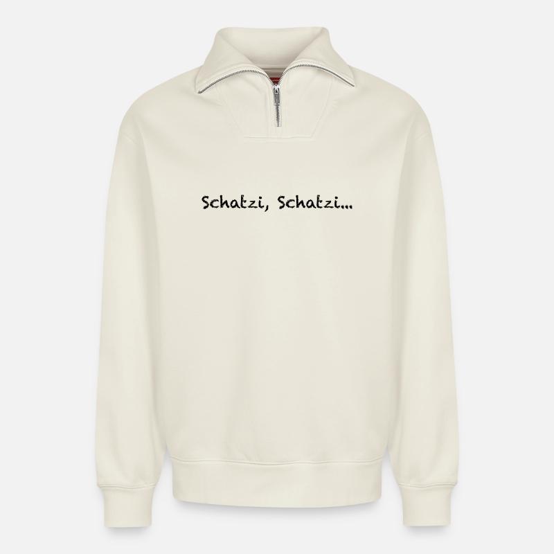 Schatzi, Schatzi… - Relaxed Unisex Organic Half Zip Sweatshirt – von SPREAD - Naturweiß