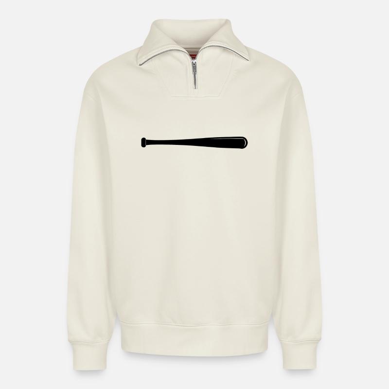 Baseballschläger - Relaxed Unisex Organic Half Zip Sweatshirt – von SPREAD - Naturweiß